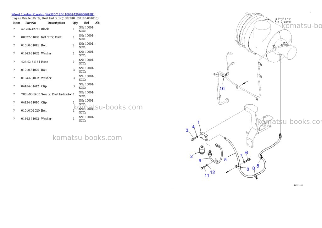 Komatsu wa380-7 s/n 10001-up Parts catalog cover Page 10 Komatsu wa380-7 s/n 10001-up Parts catalog cover Page 10