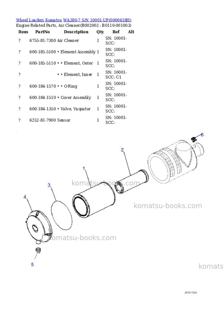 Komatsu wa380-7 s/n 10001-up Parts catalog cover Page 3 Komatsu wa380-7 s/n 10001-up Parts catalog cover Page 3
