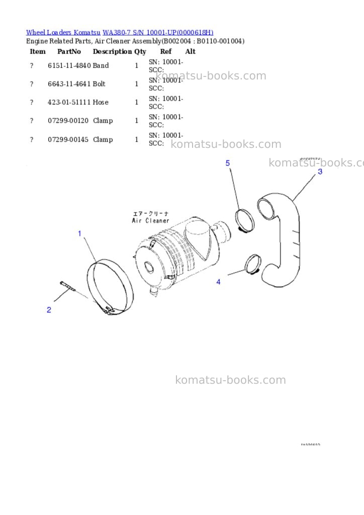 Komatsu wa380-7 s/n 10001-up Parts catalog cover Page 4 Komatsu wa380-7 s/n 10001-up Parts catalog cover Page 4
