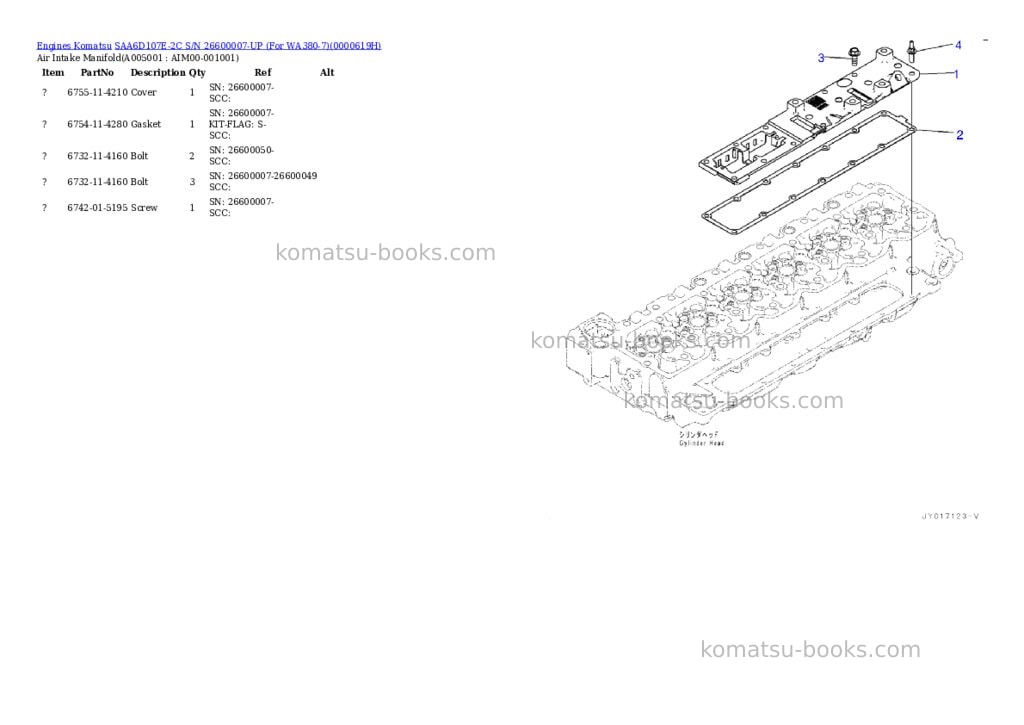 Komatsu saa6d107e-2c s/n 26600007-up for wa380-7 Parts catalog cover Page 4