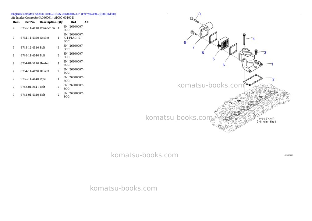 Komatsu saa6d107e-2c s/n 26600007-up for wa380-7 Parts catalog cover Page 5
