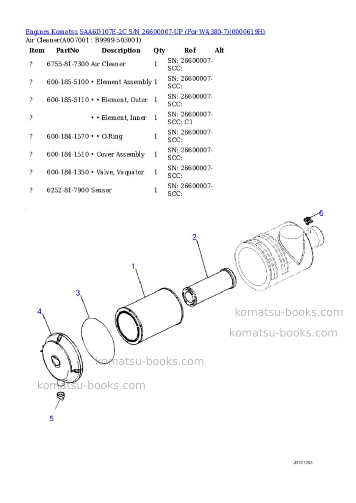 Komatsu saa6d107e-2c s/n 26600007-up for wa380-7 Parts catalog cover Page 6