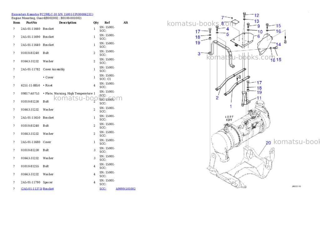 Komatsu pc290lc-10 s/n 15001-up Parts catalog cover Page 3 Komatsu pc290lc-10 s/n 15001-up Parts catalog cover Page 3