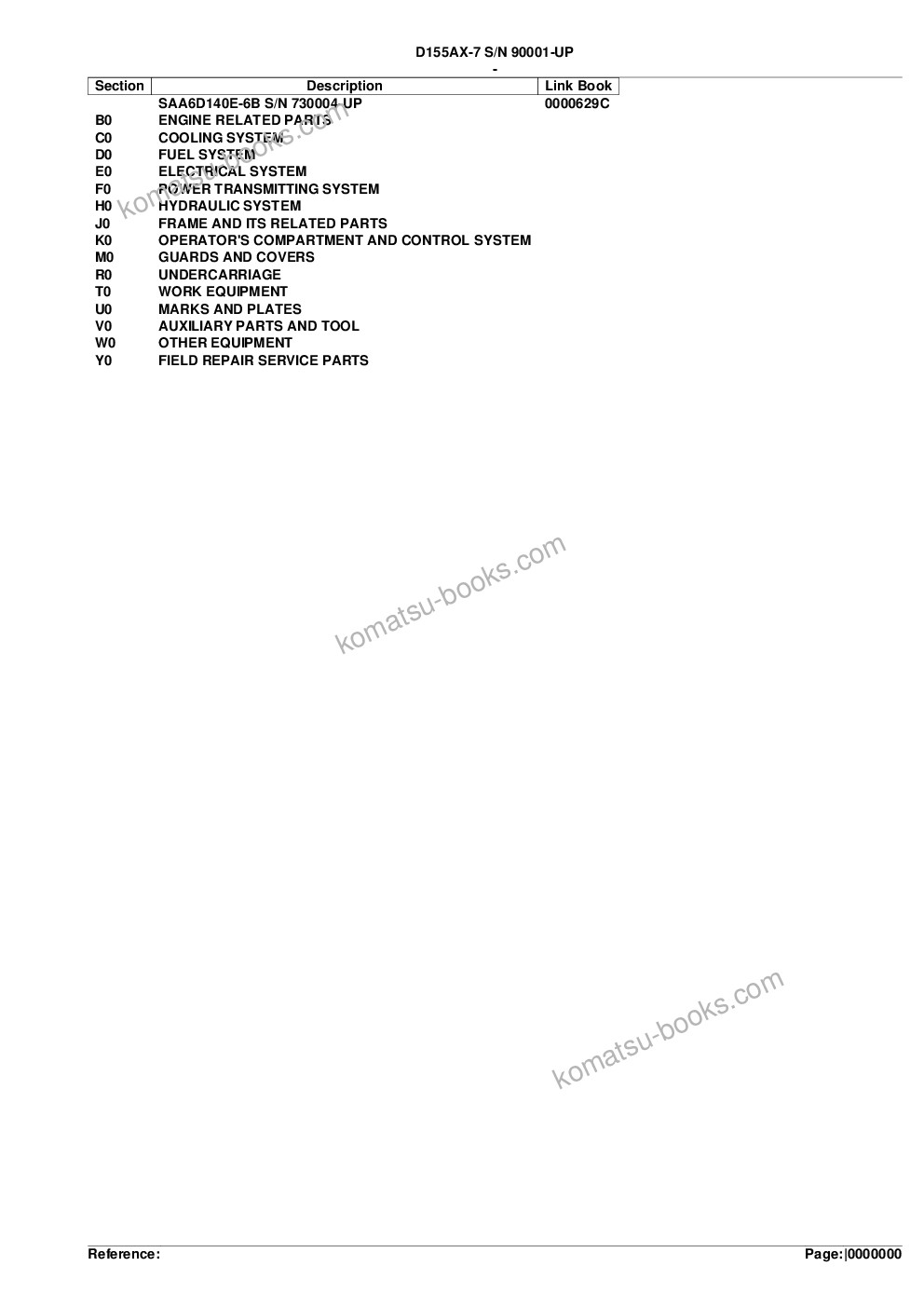 Komatsu d155ax-7 s/n 90001-up Parts catalog cover