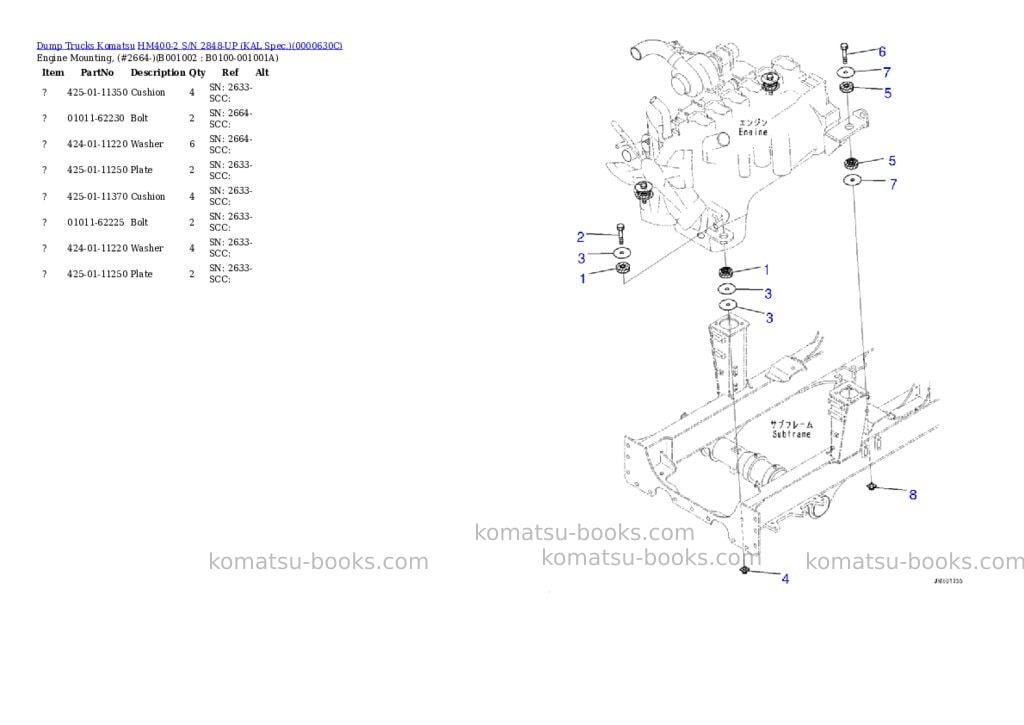 Komatsu hm400-2 s/n 2848-up kal spec. Parts catalog cover