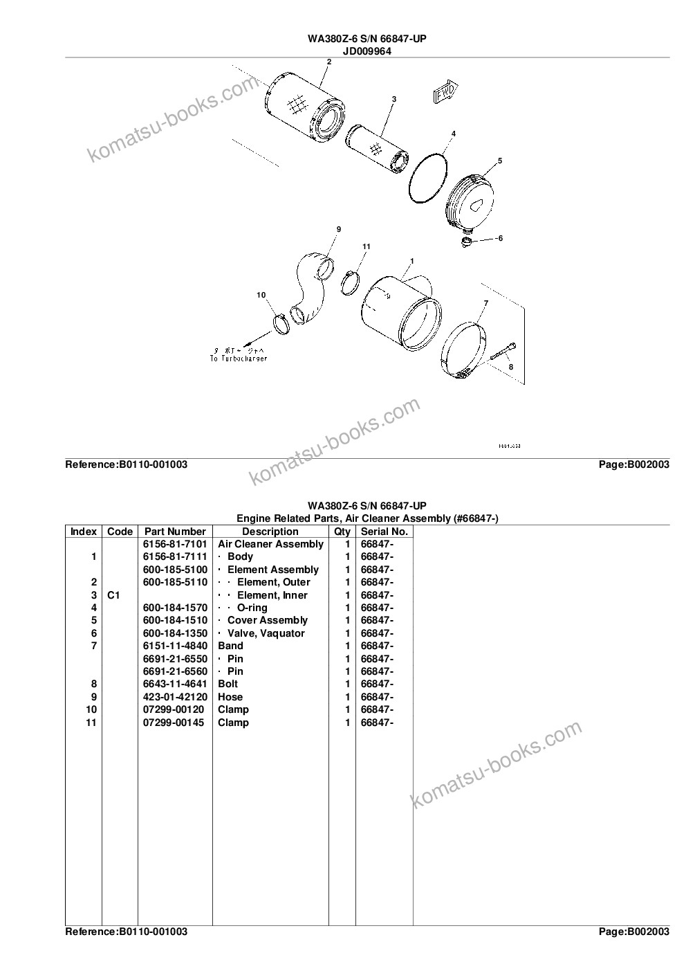 Komatsu wa380z-6 s/n 66847-up Parts catalog cover Page 9