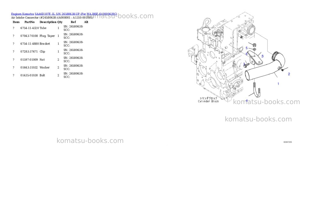 Komatsu saa6d107e-1l s/n 26580638-up for wa380z-6 Parts catalog cover Page 7 Komatsu saa6d107e-1l s/n 26580638-up for wa380z-6 Parts catalog cover Page 7