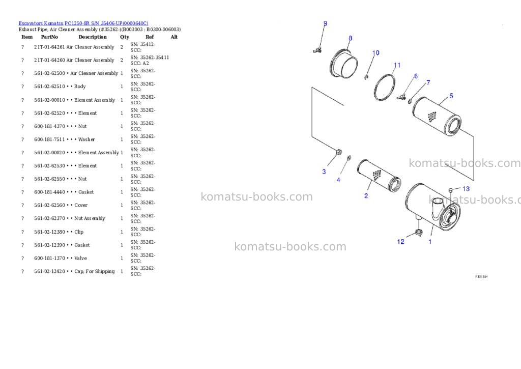 Komatsu pc1250-8r s/n 35406-up Parts catalog cover