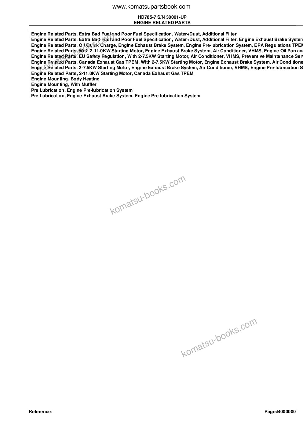 Komatsu hd785-7 s/n 30001-up kal spec. Katalog części okładka Strona 2