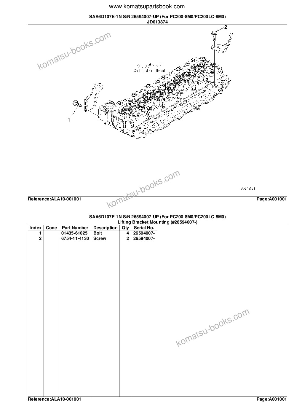 Komatsu SAA6D107E-1N S/N 26594007-UP (For PC200-8M0/PC200LC-8M0) Parts catalog cover Page 4