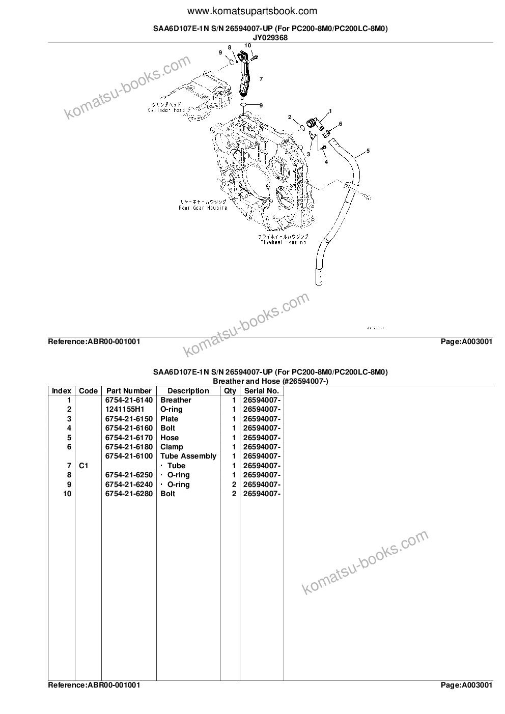 Komatsu SAA6D107E-1N S/N 26594007-UP (For PC200-8M0/PC200LC-8M0) Parts catalog cover Page 8