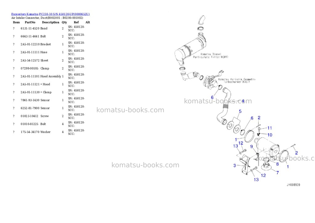 Komatsu pc210-10 s/n 450120-up Parts catalog cover Page 2 Komatsu pc210-10 s/n 450120-up Parts catalog cover Page 2
