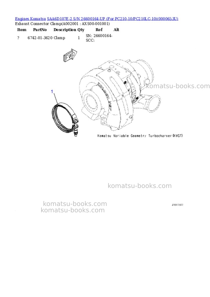 Komatsu saa6d107e-2 s/n 26600164-up for pc210-10/pc210lc-10 Parts catalog cover