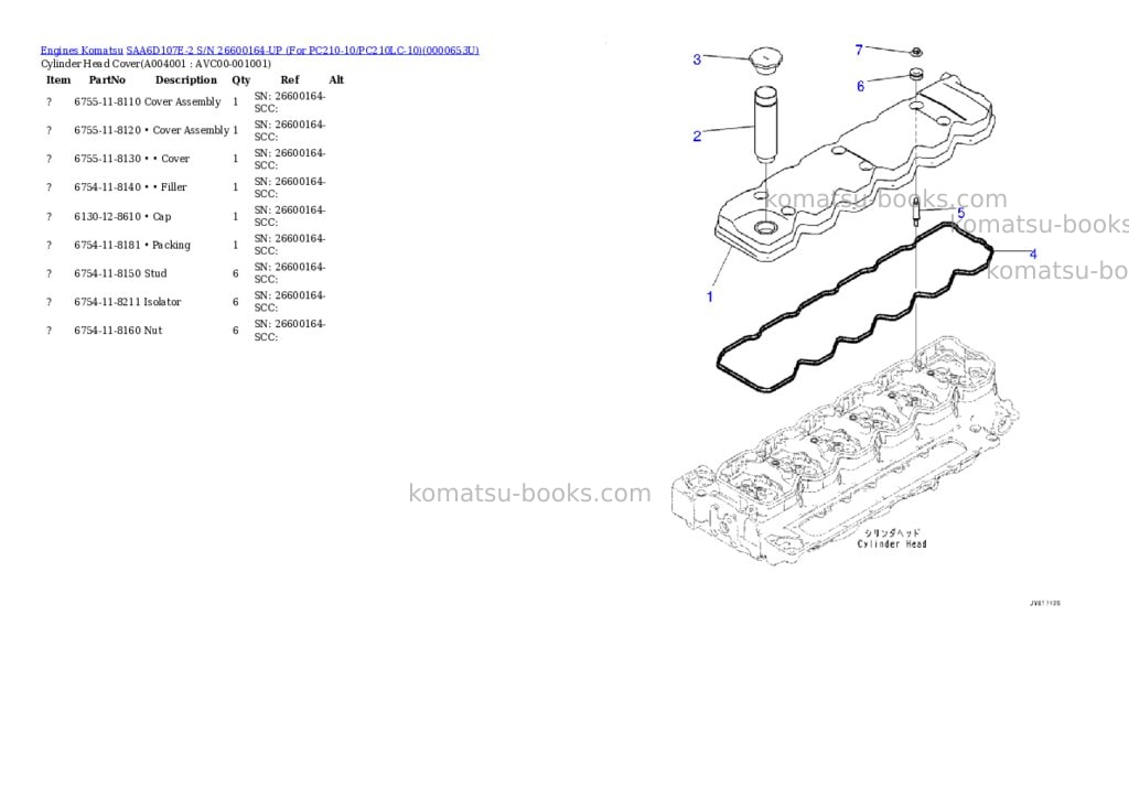Komatsu saa6d107e-2 s/n 26600164-up for pc210-10/pc210lc-10 Parts catalog cover Page 3