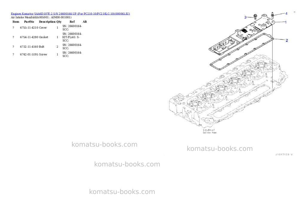 Komatsu saa6d107e-2 s/n 26600164-up for pc210-10/pc210lc-10 Parts catalog cover Page 4