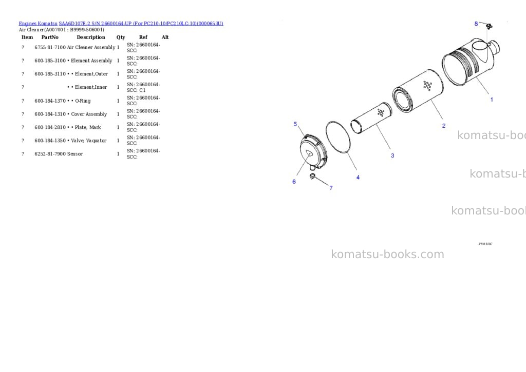 Komatsu saa6d107e-2 s/n 26600164-up for pc210-10/pc210lc-10 Parts catalog cover Page 6
