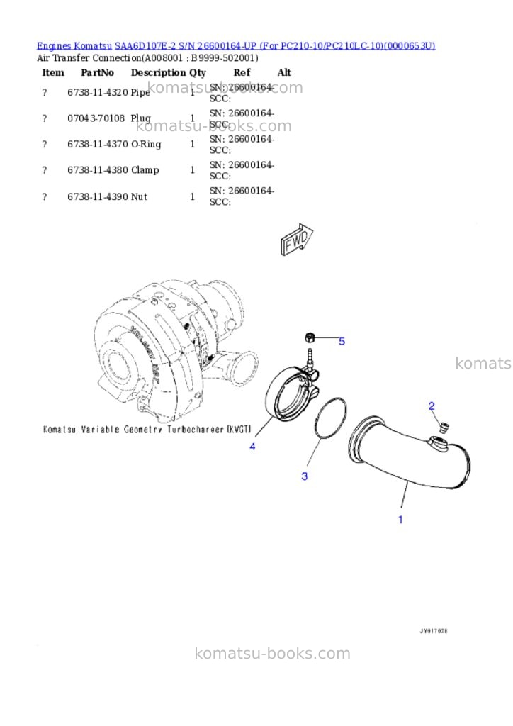 Komatsu saa6d107e-2 s/n 26600164-up for pc210-10/pc210lc-10 Parts catalog cover Page 7