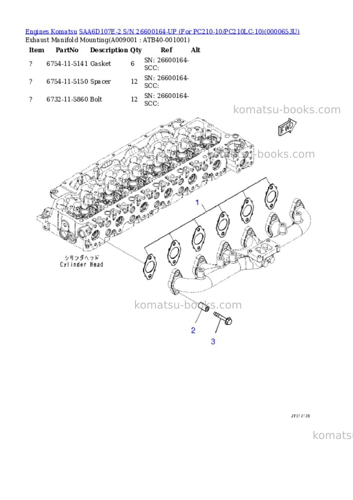 Komatsu saa6d107e-2 s/n 26600164-up for pc210-10/pc210lc-10 Parts catalog cover Page 8