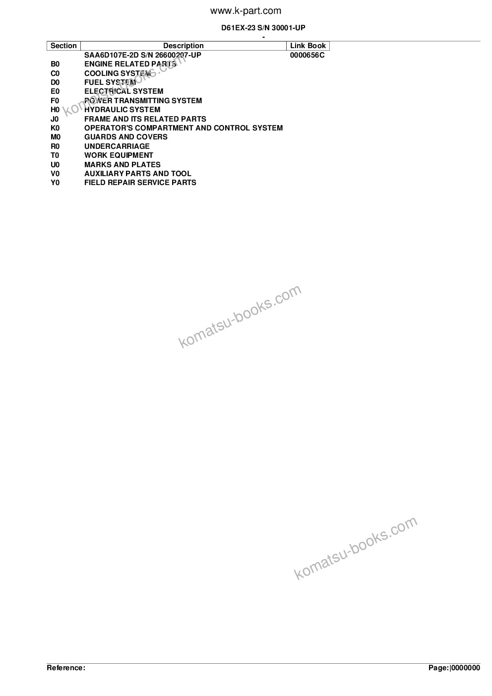 Komatsu d61ex-23 s/n 30001-up Parts catalog cover