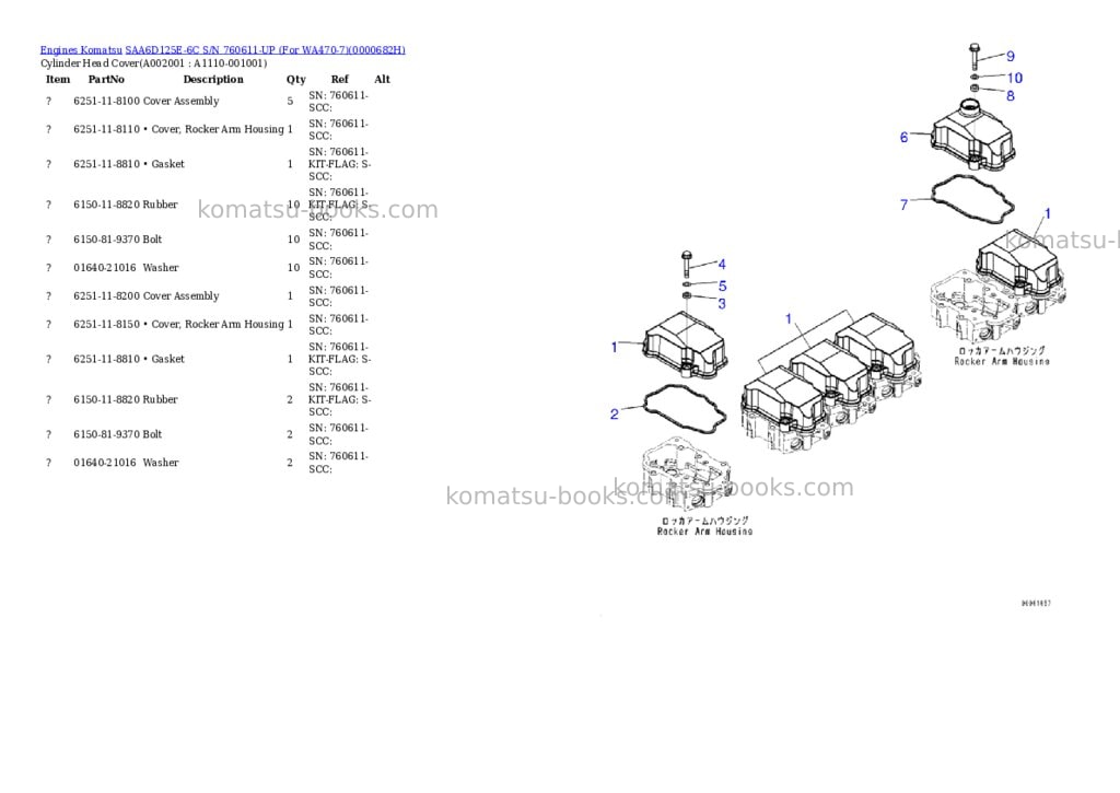 Komatsu saa6d125e-6c s/n 760611-up for wa470-7 Parts catalog cover Komatsu saa6d125e-6c s/n 760611-up for wa470-7 Parts catalog cover