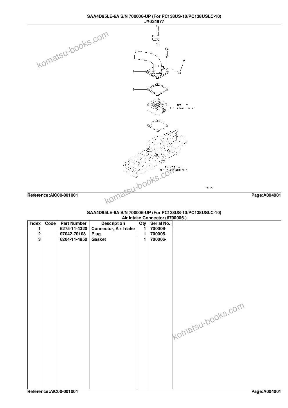Komatsu saa4d95le-6a s/n 700006-up for pc138us-10/pc138uslc-10 Parts catalog cover Page 10