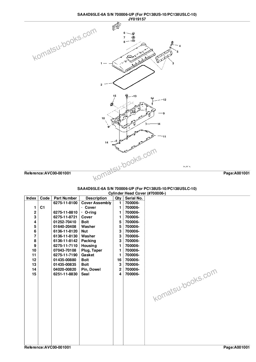 Komatsu saa4d95le-6a s/n 700006-up for pc138us-10/pc138uslc-10 Parts catalog cover Page 4