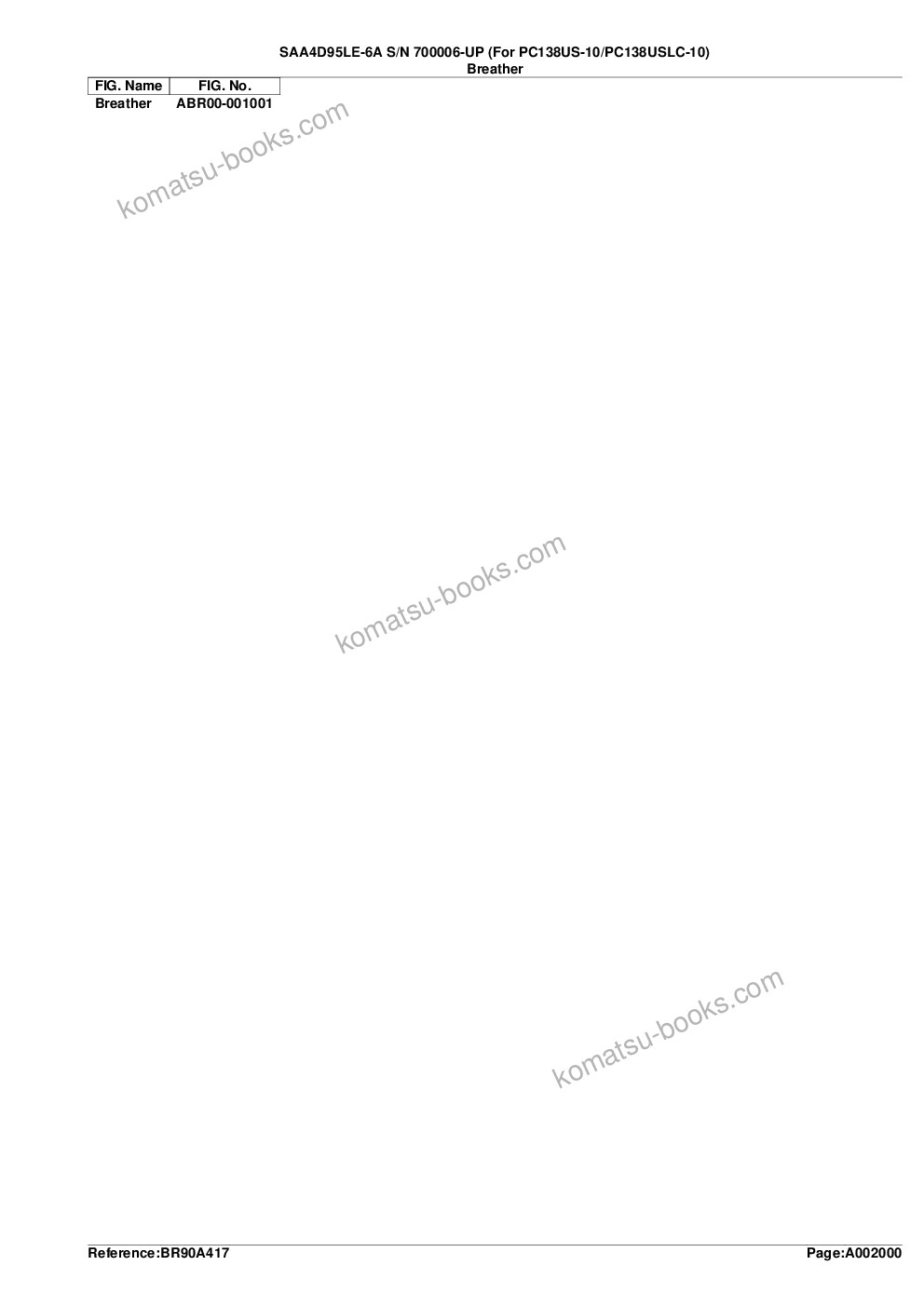 Komatsu saa4d95le-6a s/n 700006-up for pc138us-10/pc138uslc-10 Parts catalog cover Page 5
