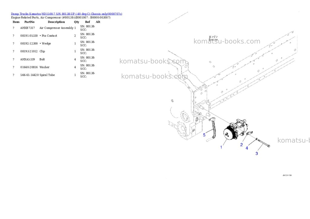 Komatsu hd1500-7 s/n 80138-up -40 deg c chassis only Parts catalog cover Page 6