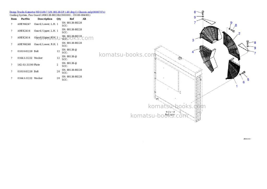Komatsu hd1500-7 s/n 80138-up -40 deg c chassis only Parts catalog cover Page 9