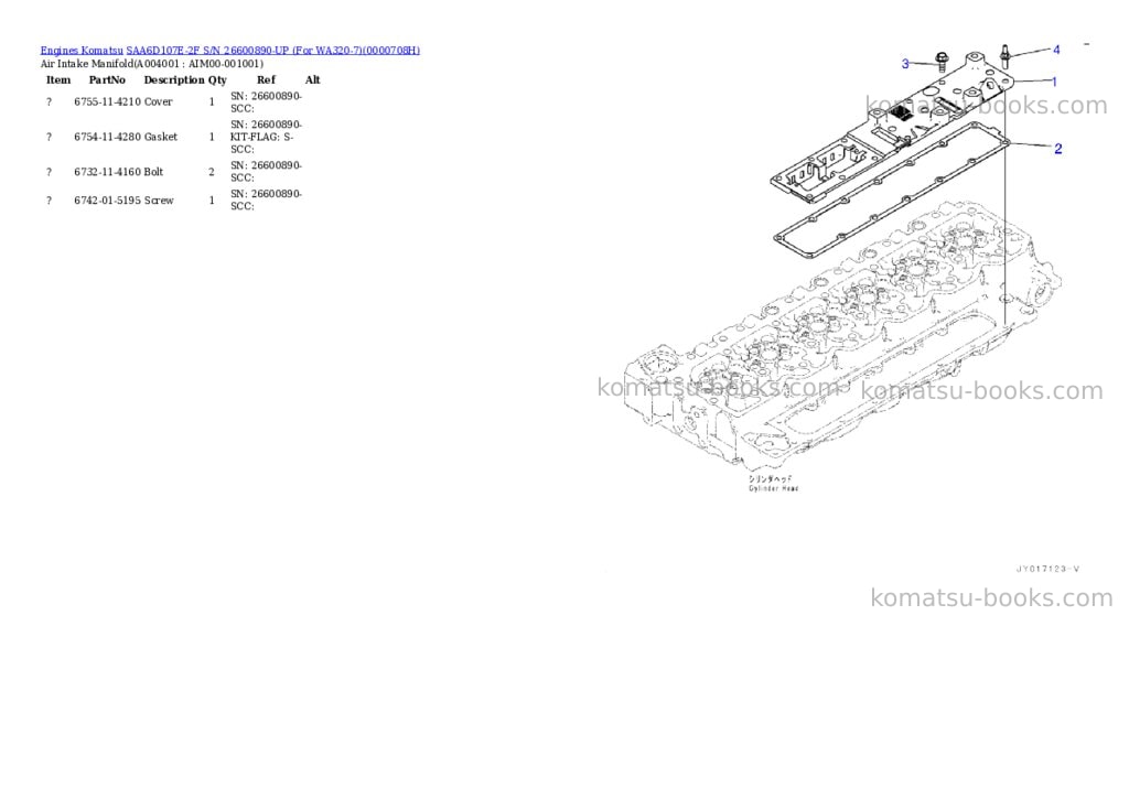 Komatsu saa6d107e-2f s/n 26600890-up for wa320-7 Parts catalog cover Page 3