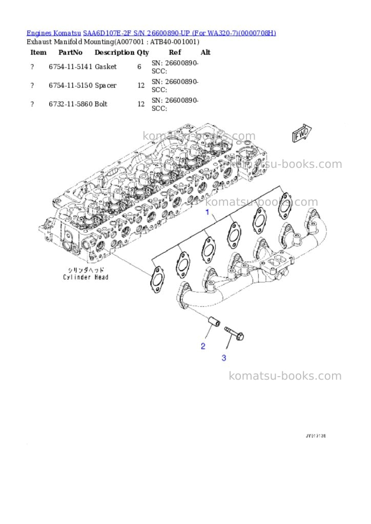 Komatsu saa6d107e-2f s/n 26600890-up for wa320-7 Parts catalog cover Page 6