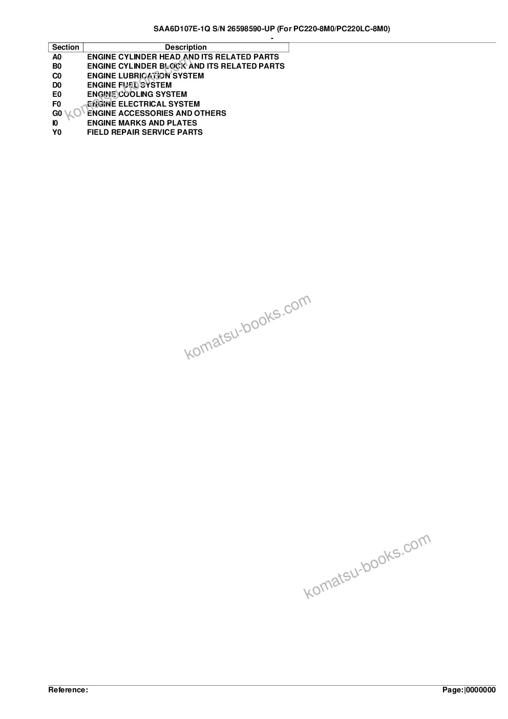 Komatsu saa6d107e-1q s/n 26598590-up for pc220-8m0/pc220lc-8m0 Parts catalog cover