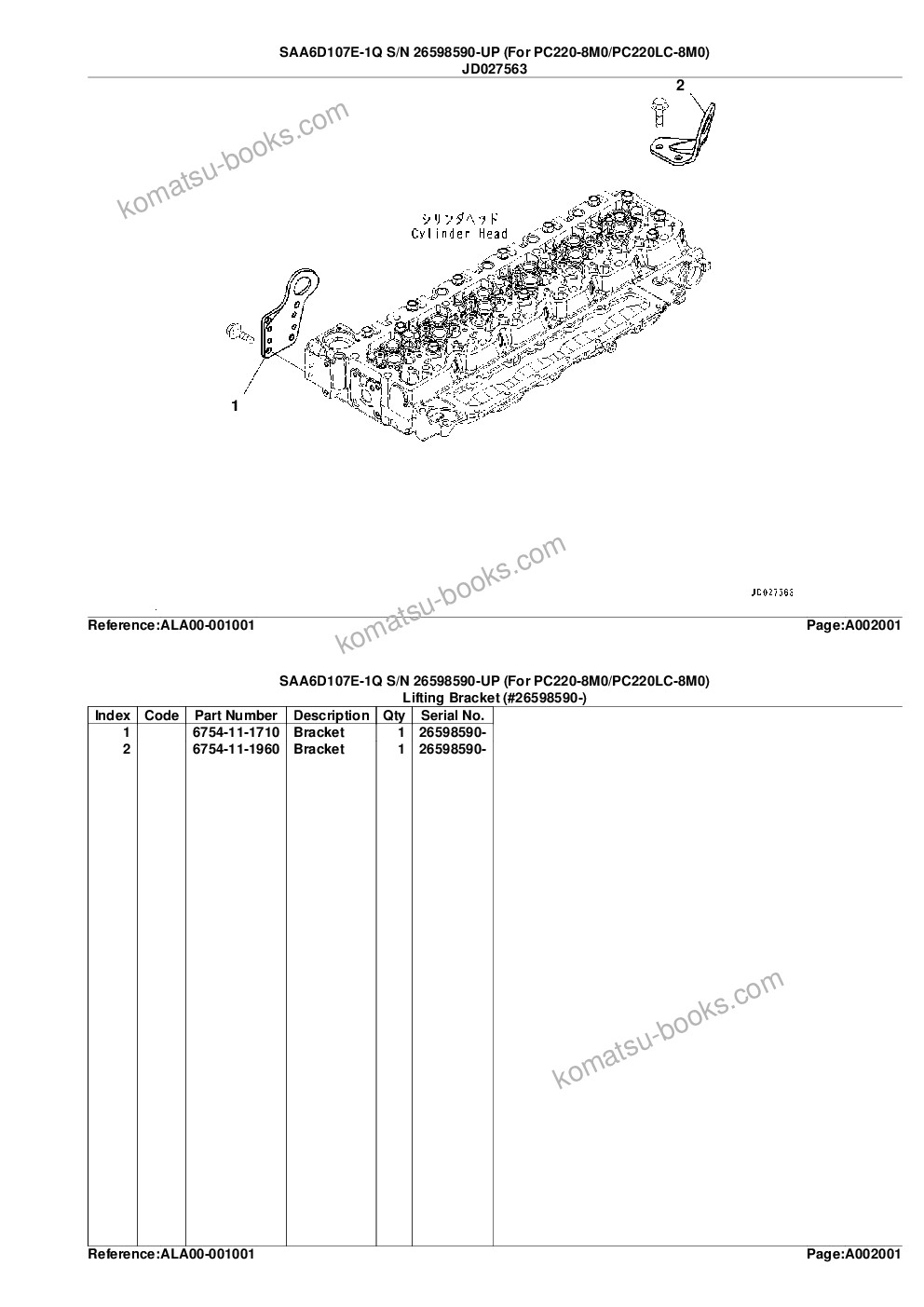 Komatsu saa6d107e-1q s/n 26598590-up for pc220-8m0/pc220lc-8m0 Parts catalog cover Page 6