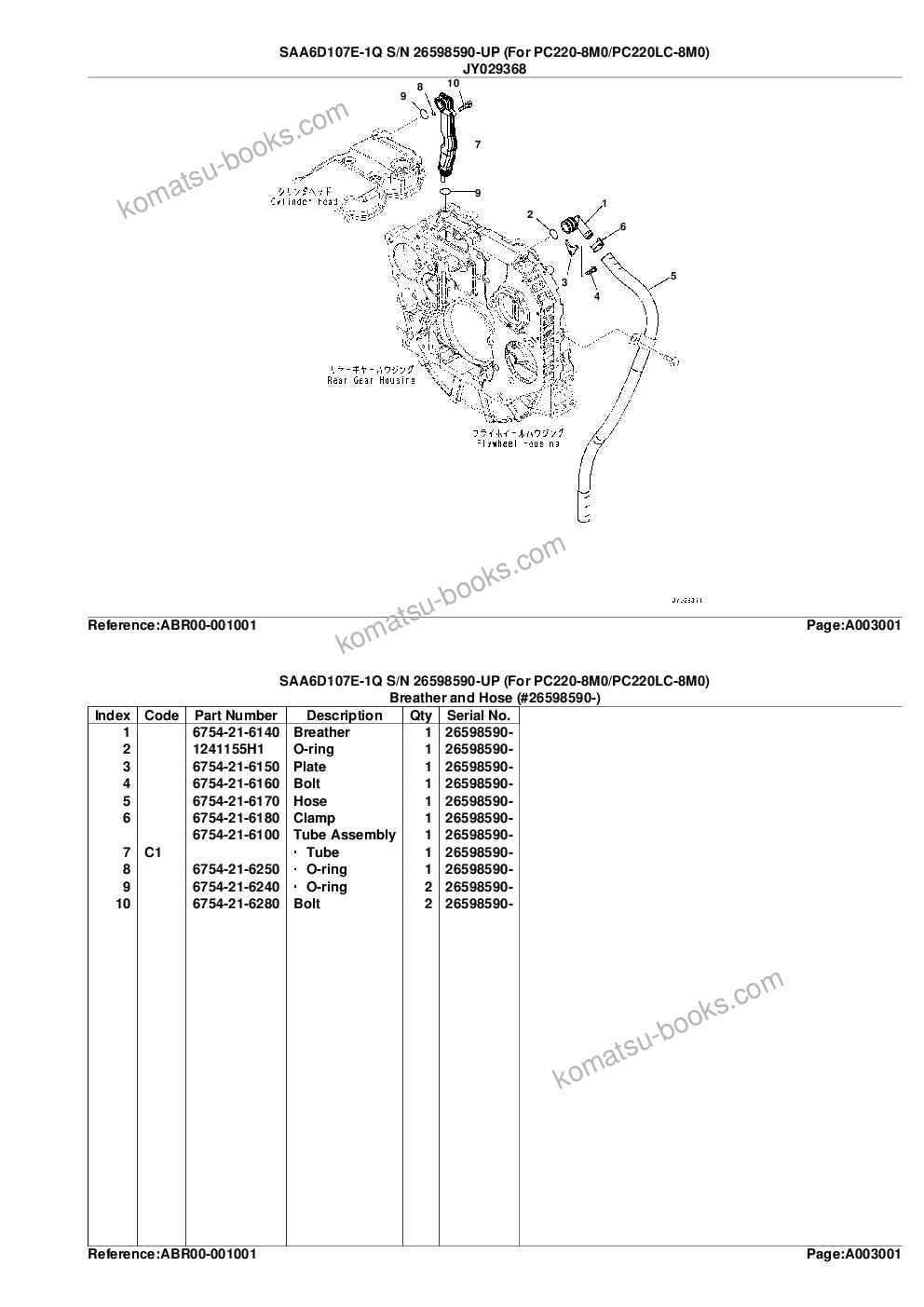 Komatsu saa6d107e-1q s/n 26598590-up for pc220-8m0/pc220lc-8m0 Parts catalog cover Page 8