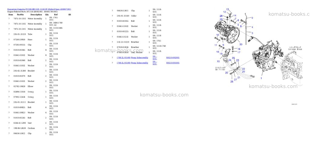 Komatsu pc200-8e0 s/n 1118-up hybrid spec. Parts catalog cover
