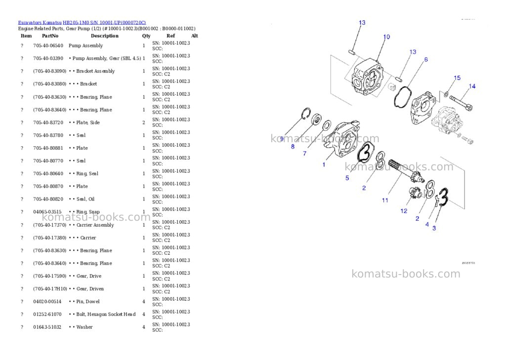 Komatsu hb205-1m0 s/n 10001-up Parts catalog cover Komatsu hb205-1m0 s/n 10001-up Parts catalog cover