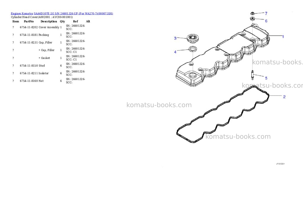Komatsu saa6d107e-2g s/n 26601326-up for wa270-7 Parts catalog cover