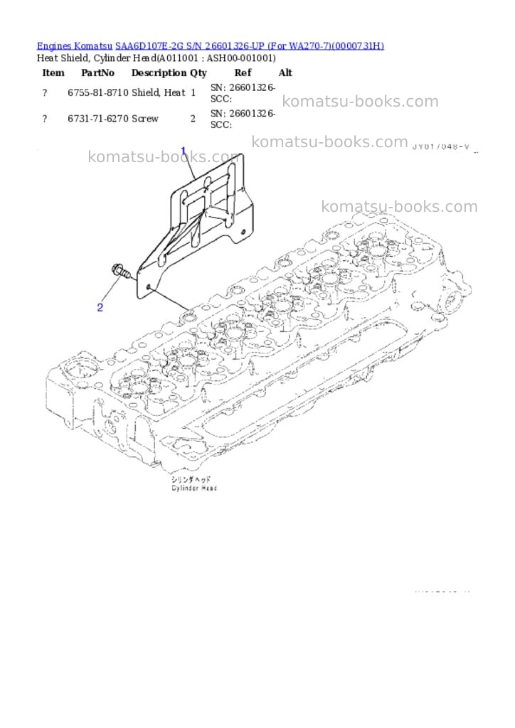Komatsu saa6d107e-2g s/n 26601326-up for wa270-7 Parts catalog cover Page 10