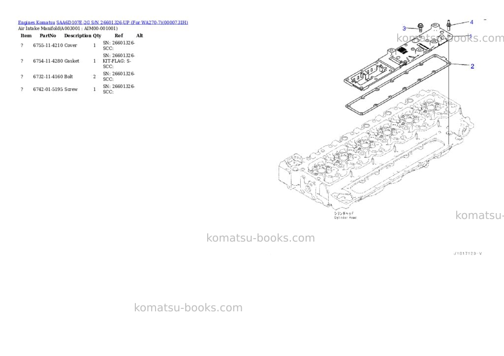 Komatsu saa6d107e-2g s/n 26601326-up for wa270-7 Parts catalog cover Page 2