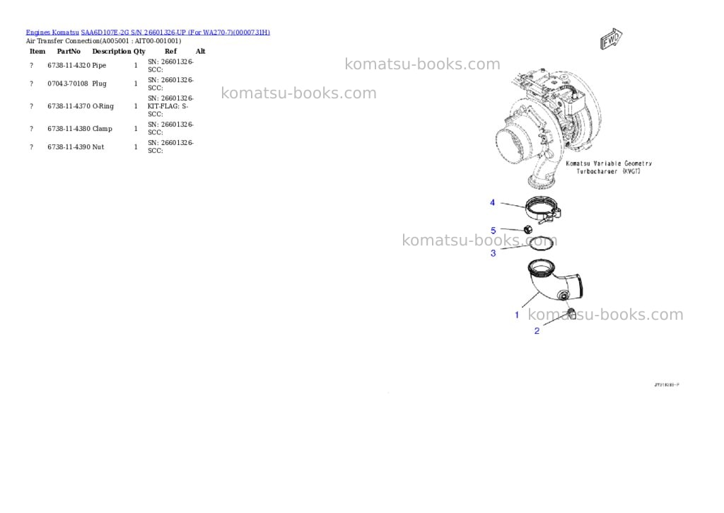 Komatsu saa6d107e-2g s/n 26601326-up for wa270-7 Parts catalog cover Page 4