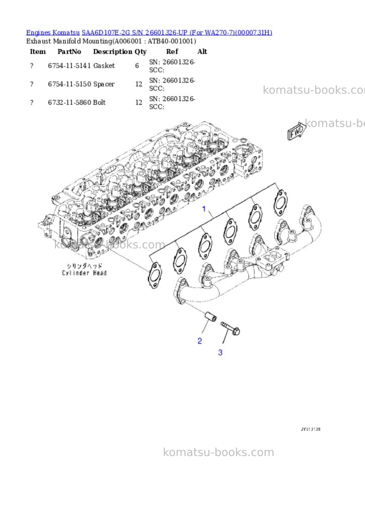 Komatsu saa6d107e-2g s/n 26601326-up for wa270-7 Parts catalog cover Page 5