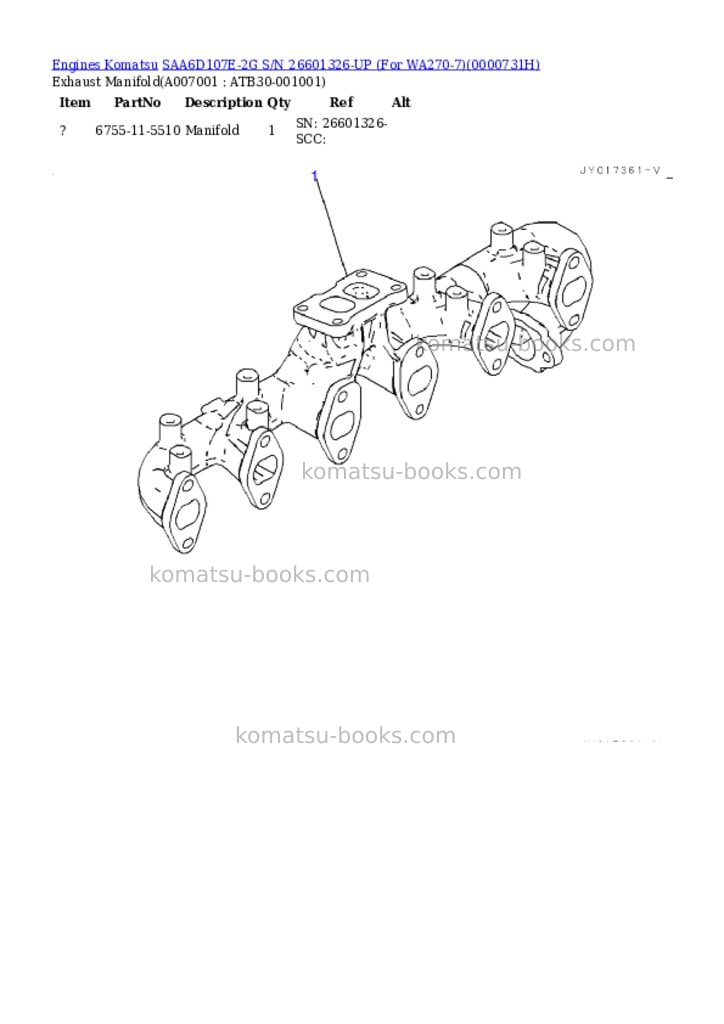 Komatsu saa6d107e-2g s/n 26601326-up for wa270-7 Parts catalog cover Page 6