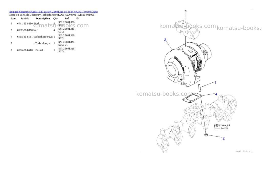Komatsu saa6d107e-2g s/n 26601326-up for wa270-7 Parts catalog cover Page 8