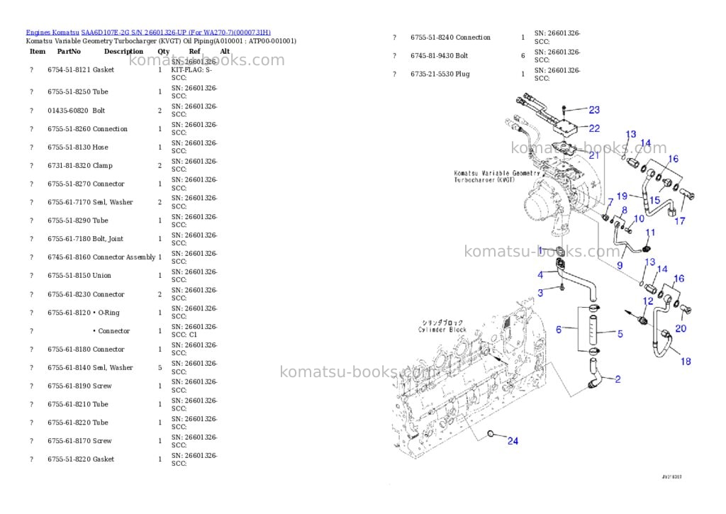 Komatsu saa6d107e-2g s/n 26601326-up for wa270-7 Parts catalog cover Page 9