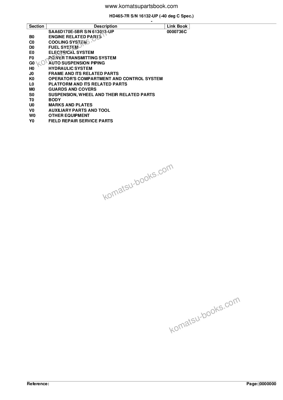 Komatsu hd465-7r s/n 16132-up -40 deg c spec. Parts catalog cover