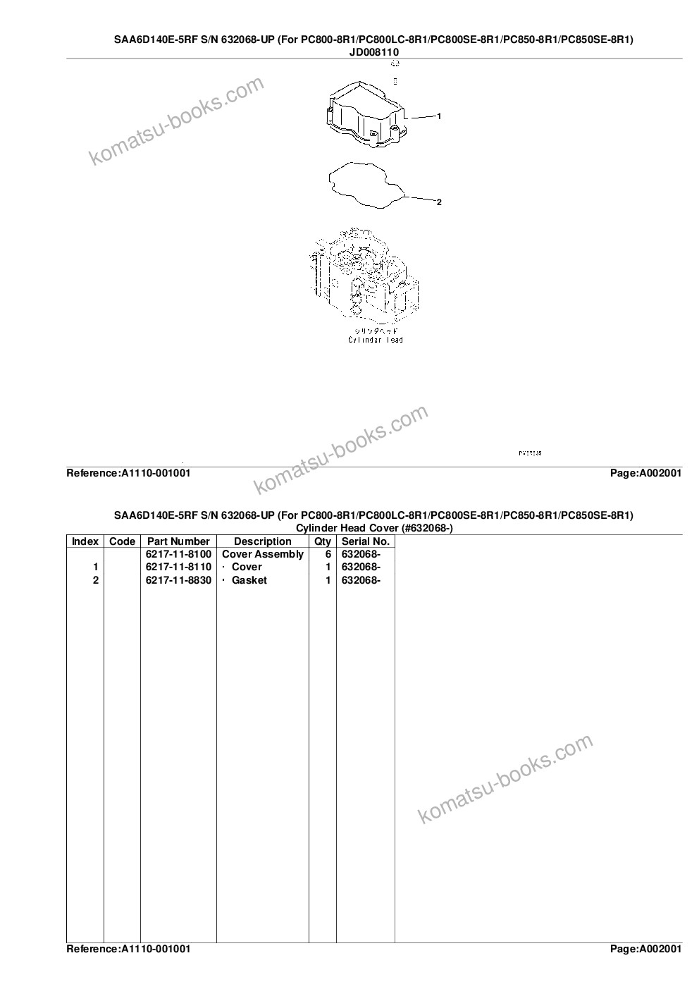 Komatsu saa6d140e-5rf s/n 632068-up for pc800-8r1/pc800lc-8r1/pc800se-8r1/pc850-8r1/pc850se-8r1 Parts catalog cover Page 7 Komatsu saa6d140e-5rf s/n 632068-up for pc800-8r1/pc800lc-8r1/pc800se-8r1/pc850-8r1/pc850se-8r1 Parts catalog cover Page 7