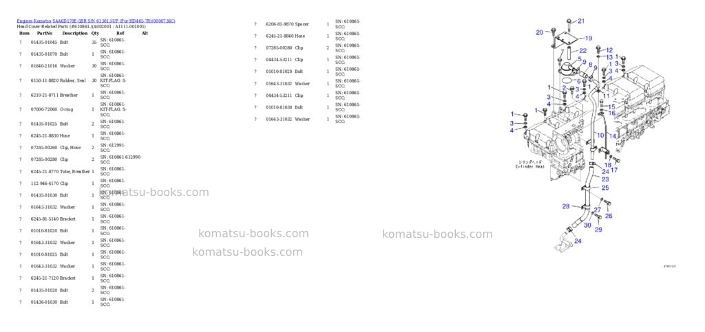 Komatsu saa6d170e-5br s/n 613013-up for hd465-7r Parts catalog cover Komatsu saa6d170e-5br s/n 613013-up for hd465-7r Parts catalog cover