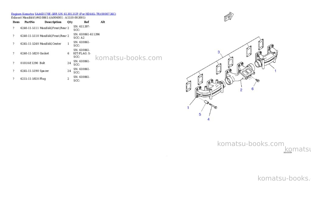 Komatsu saa6d170e-5br s/n 613013-up for hd465-7r Parts catalog cover Page 7 Komatsu saa6d170e-5br s/n 613013-up for hd465-7r Parts catalog cover Page 7