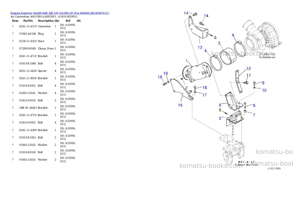 Komatsu saa6d140e-5jr s/n 631995-up for hm400-3r Parts catalog cover Komatsu saa6d140e-5jr s/n 631995-up for hm400-3r Parts catalog cover