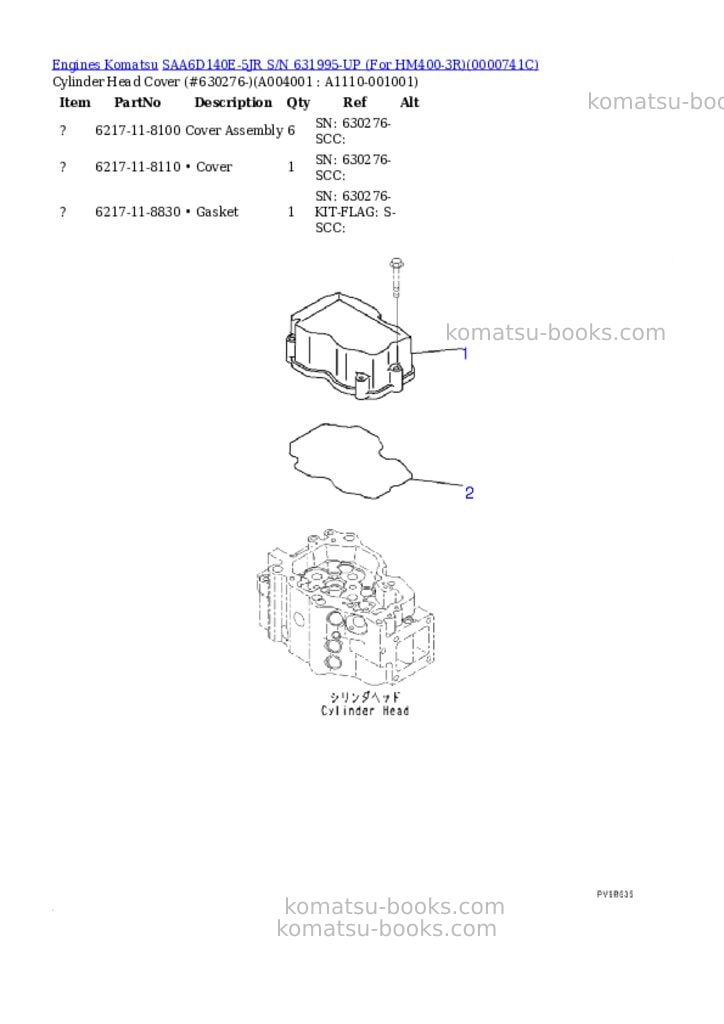 Komatsu saa6d140e-5jr s/n 631995-up for hm400-3r Parts catalog cover Page 3 Komatsu saa6d140e-5jr s/n 631995-up for hm400-3r Parts catalog cover Page 3